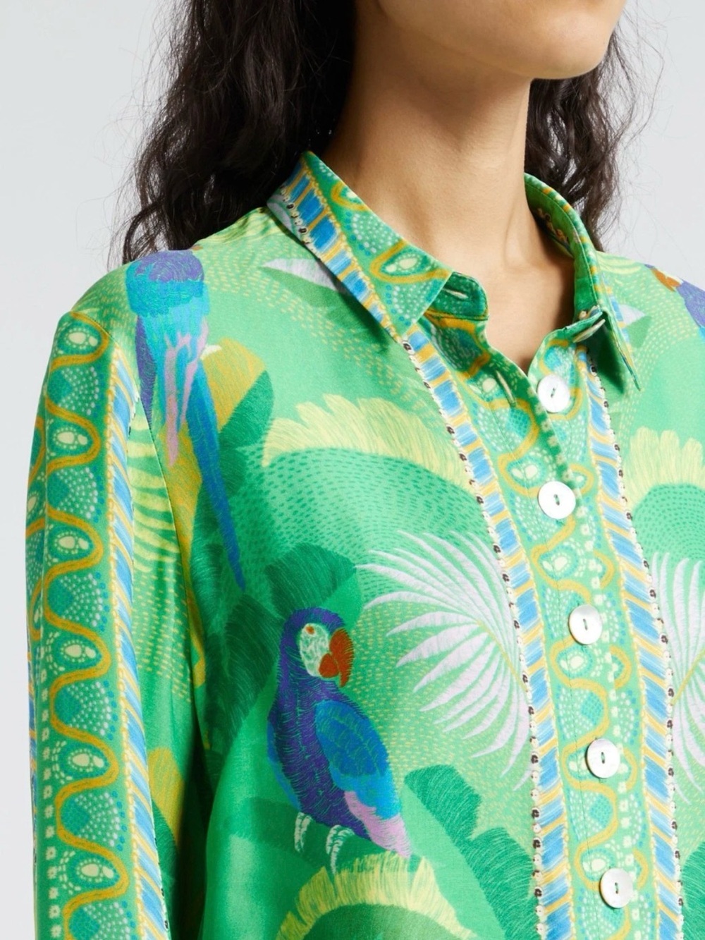 FARM Rio Macaw Scarf Green Shirt Size S - Picture 4 of 5